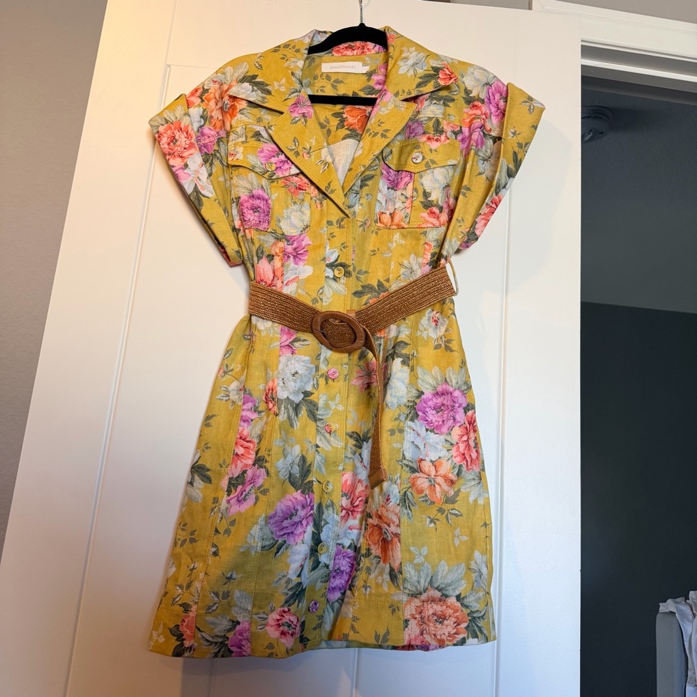 Zimmermann Linen Floral Dress with Belt